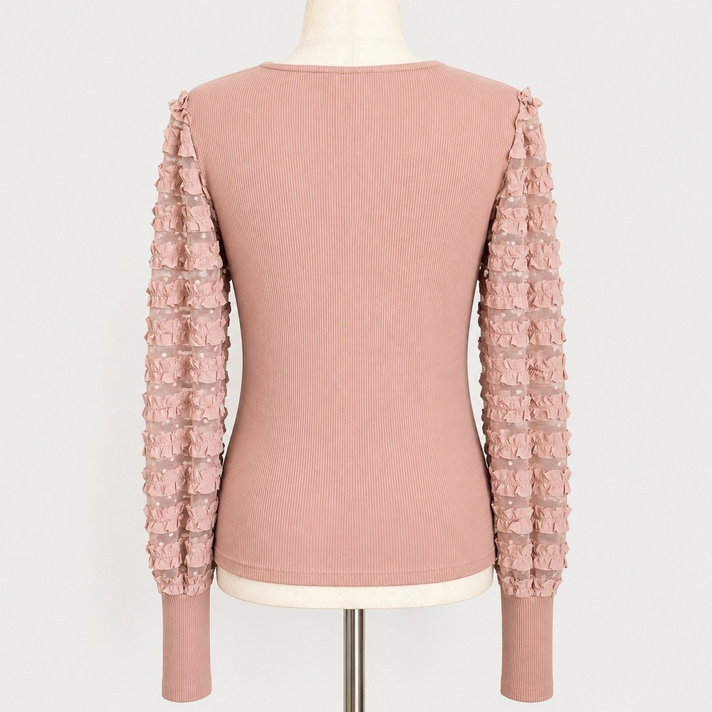 Anthropologie NEW Dolan Dusty Rose Ruffle Puff Sleeve Top SZ Large Coquette Boho - Picture 4 of 11
